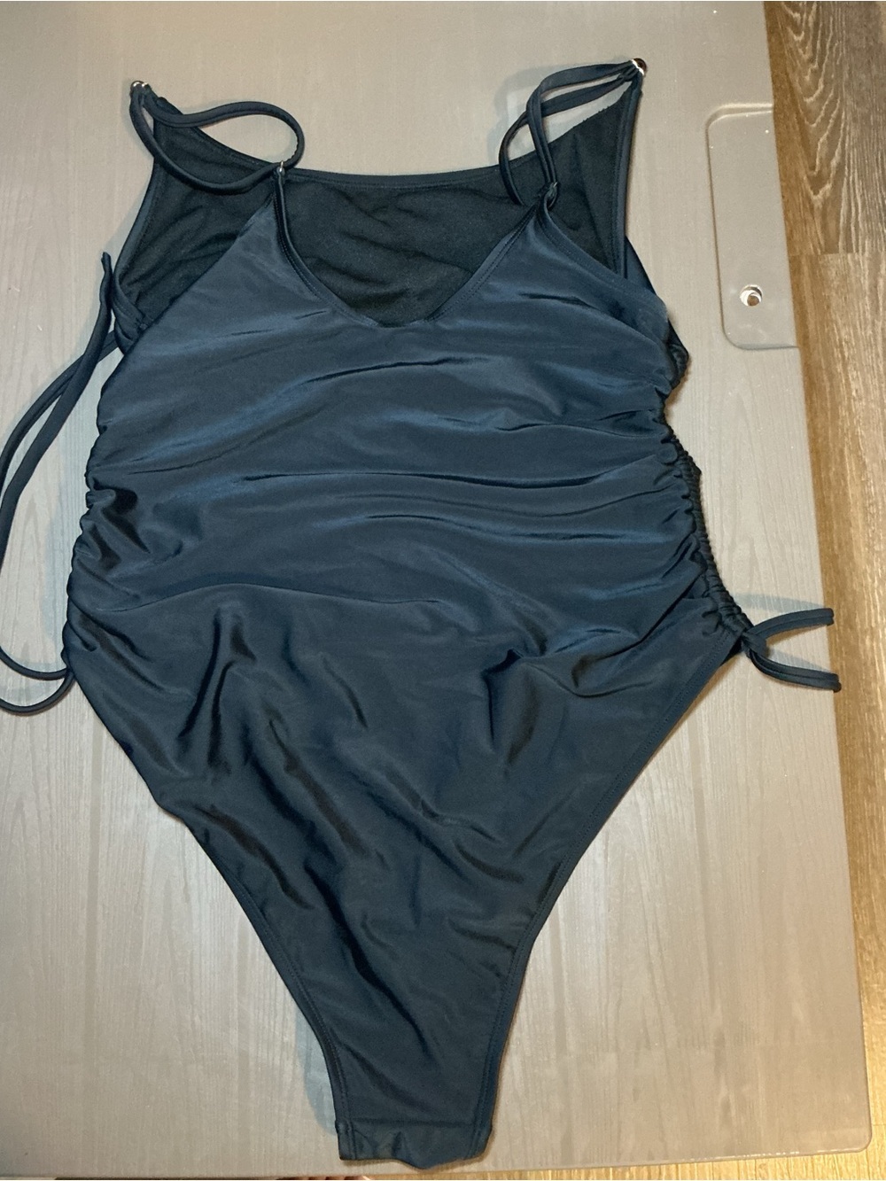 Black One-Piece Ruched Side Swimsuit - Picture 6 of 9